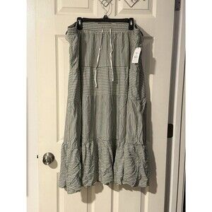 NWT Time And Tru Tiered Midi Skirt Olive Green Plus Size 3X 22 Drawstring Stripe